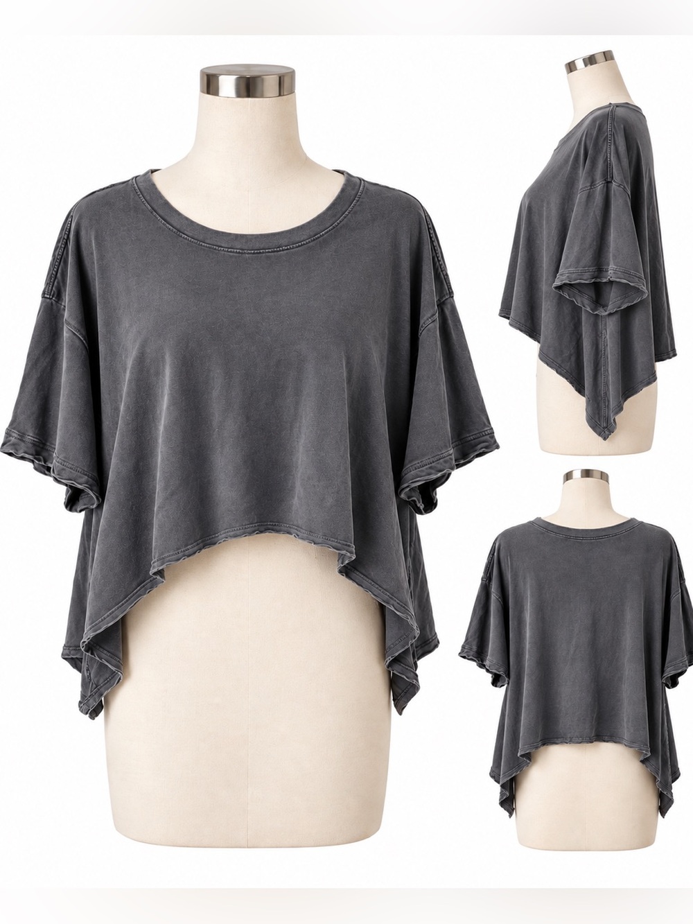 Asymmetric Short Sleeve Top in Gray Size XS